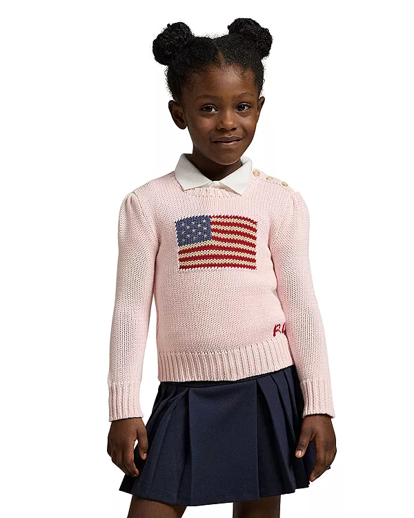 

Хлопковый свитер с круглым вырезом и флагом для девочек - для малышей Ralph Lauren, розовый