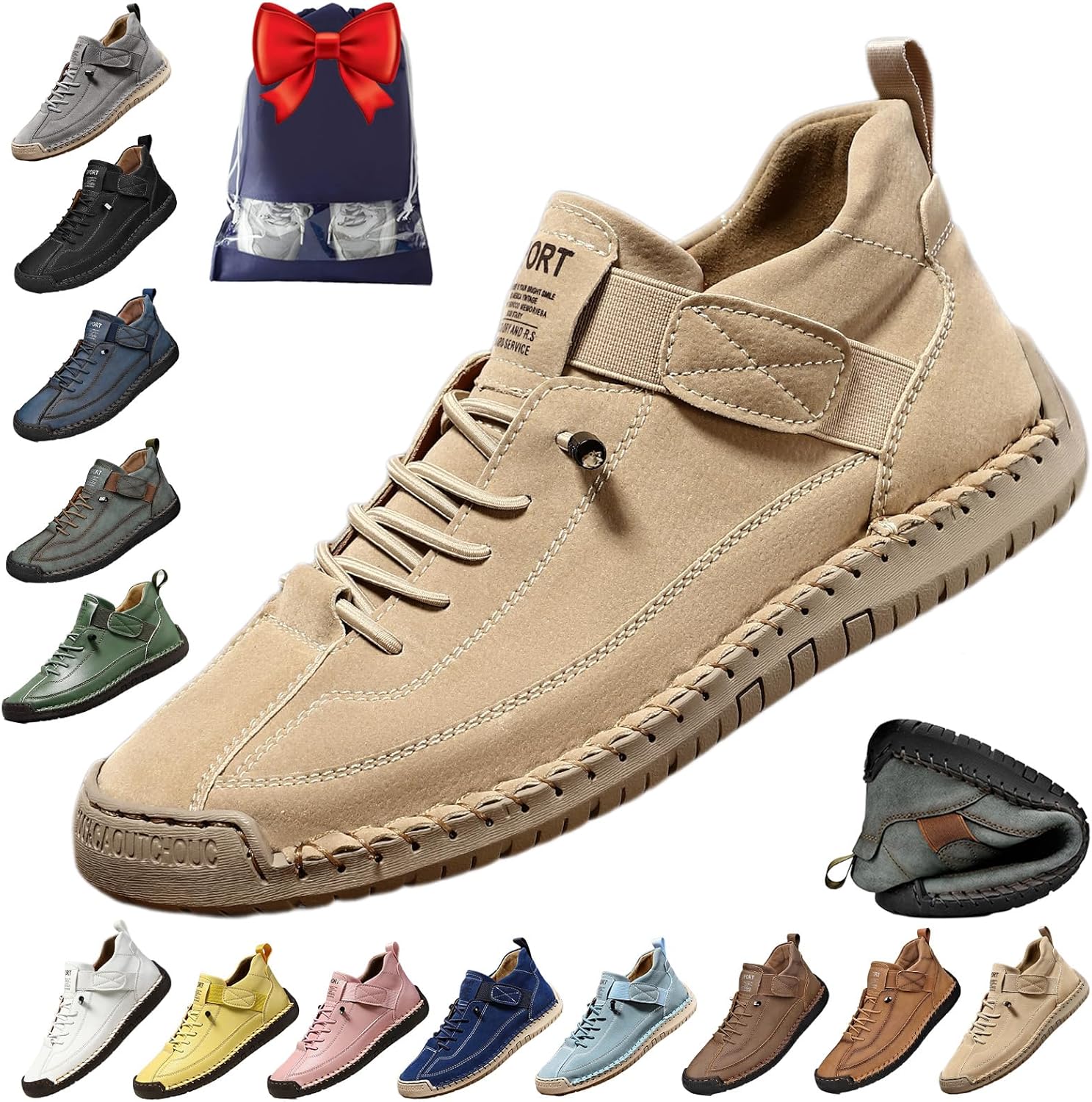 

Удобные ортопедические кроссовки, унисекс, ручная работа, кожаные удобные туфли, ботинки с мягкой ортопедической поддержкой Noclerv, Sand 8.5women/7 Men