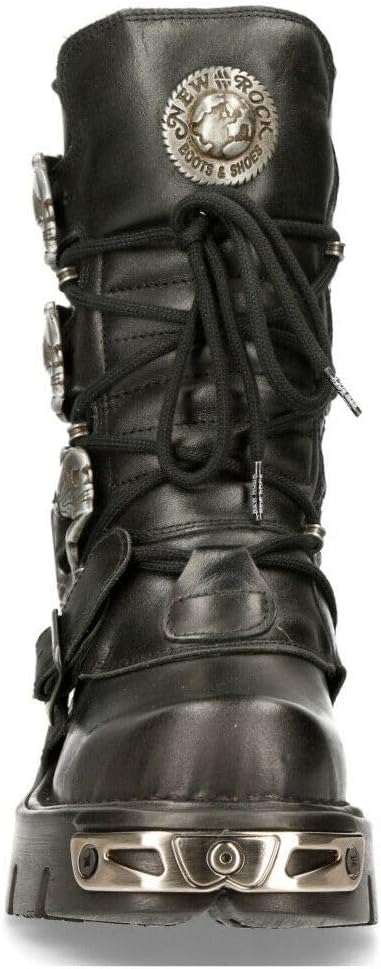 Мужские кожаные ботинки New Rock Metallic 391 Black Reactor с черепом, стиль готик-панк, черный/серебряный — фото 4