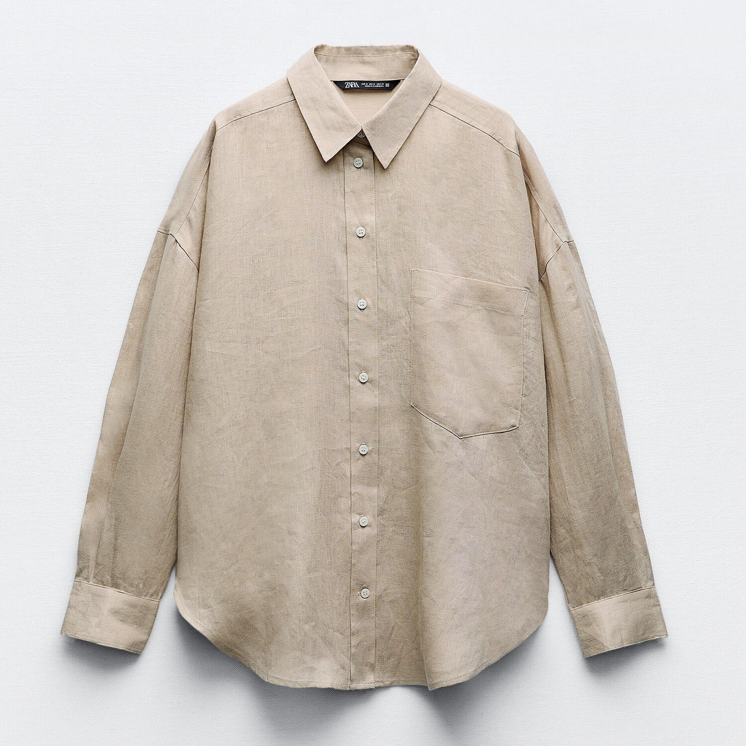 

Рубашка Zara 100% Linen Basic, бежевый