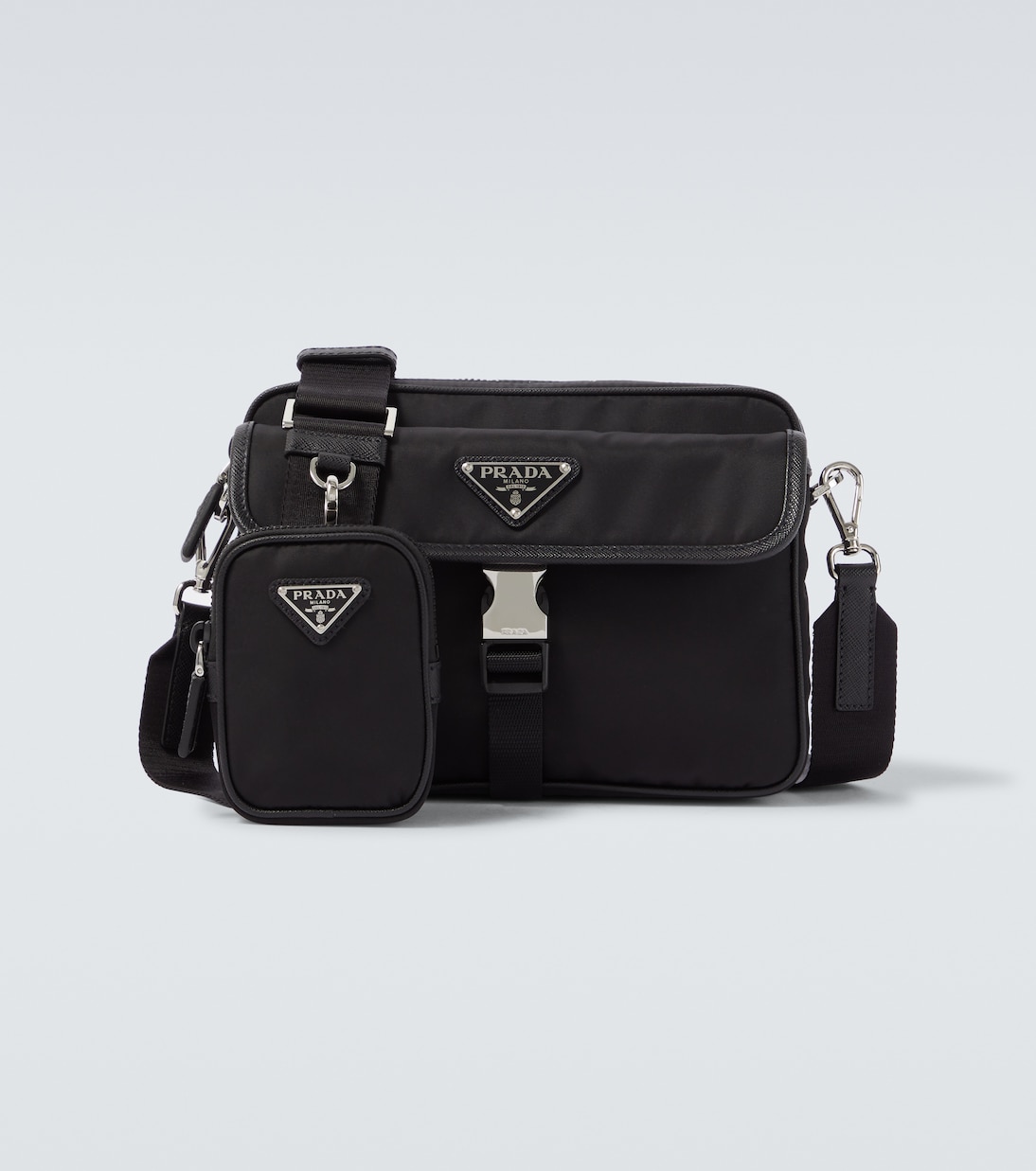 

Сумка через плечо с отделкой из кожи Re-Nylon Prada, черный