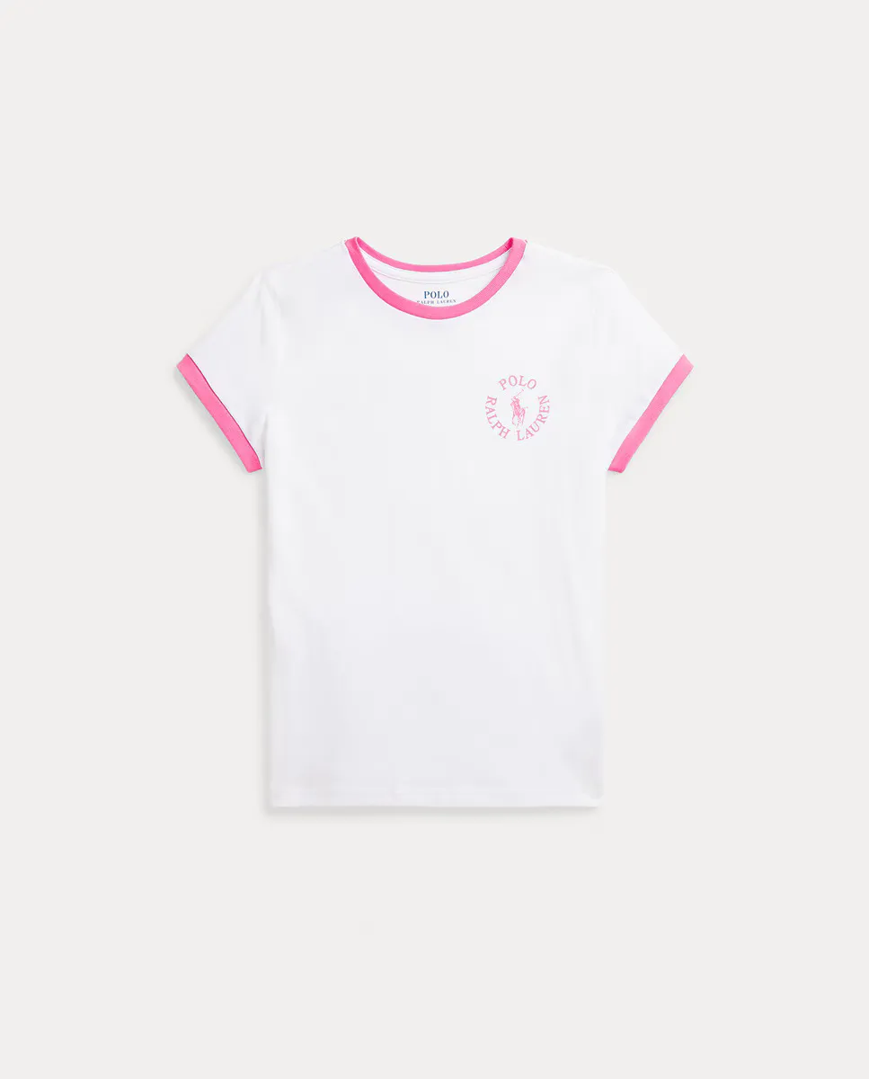 

Хлопковая футболка для девочек с короткими рукавами Polo Ralph Lauren, белый