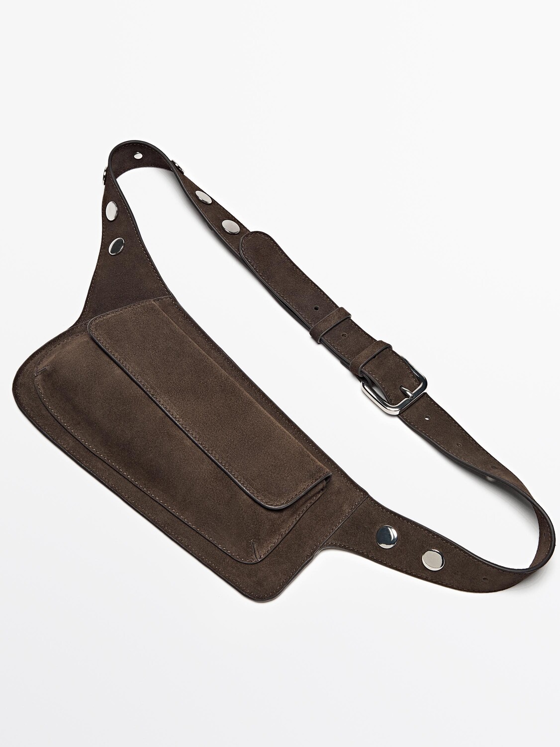 

Сумка на пояс из замши Massimo Dutti, коричневый