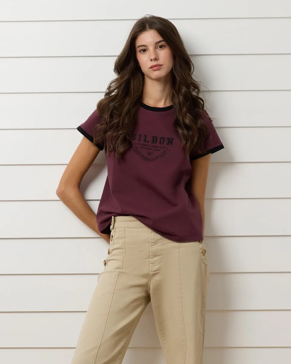 

Женская футболка бордового цвета в стиле varsity Silbon
