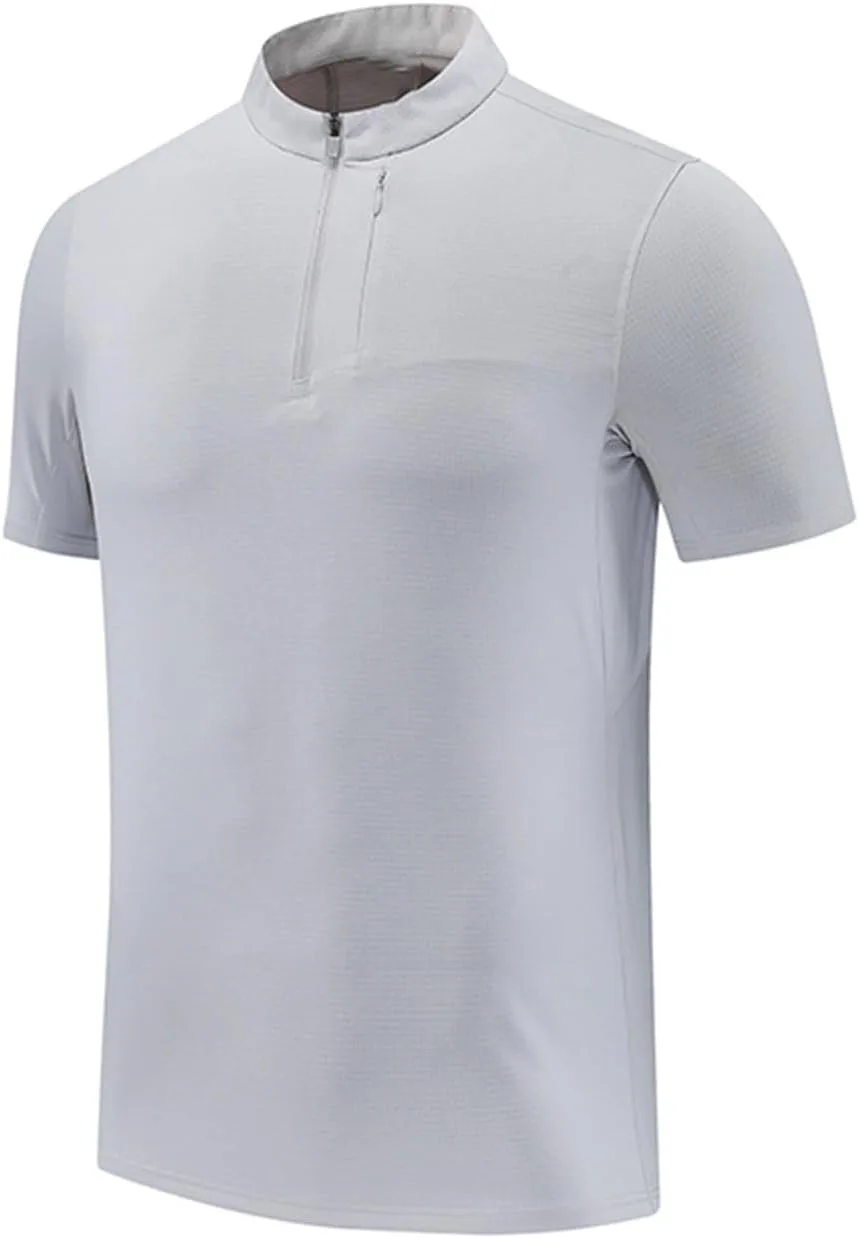 

Футболка для мужчин с влагоотводящими свойствами, короткий рукав, молния на четверть, карман на молнии