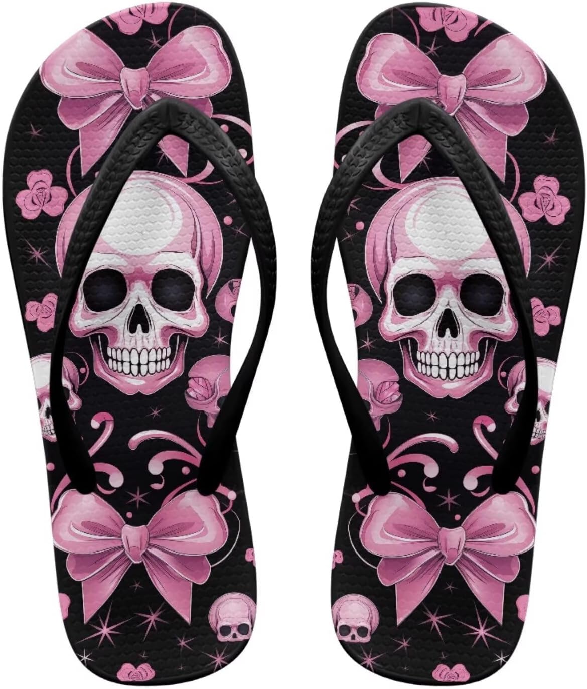 

Вьетнамки с черепом для женщин и мужчин, летние пляжные повседневные сандалии, удобные шлепанцы для душа Pointodoor, Skull Bow Tie Print