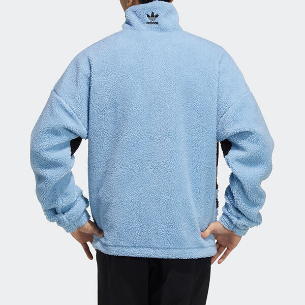 Куртка adidas originals Sherpa Jacket Stand Collar Loose Logo Sports Sky Blue, синий — фото 4