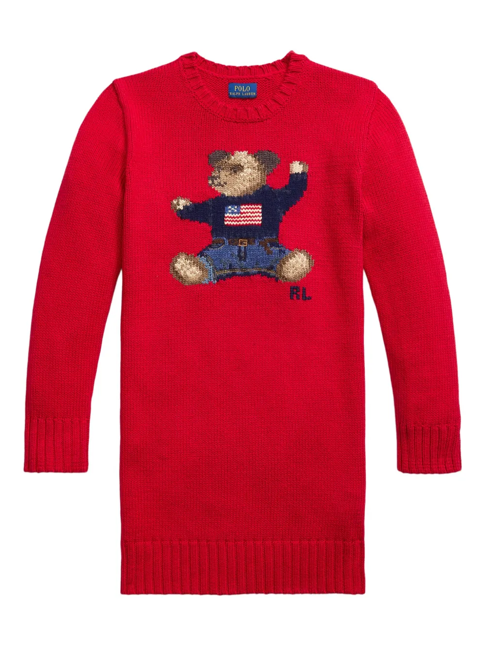 

Платье Polo Bear с круглым вырезом и интарсией POLO RALPH LAUREN KIDS, красный