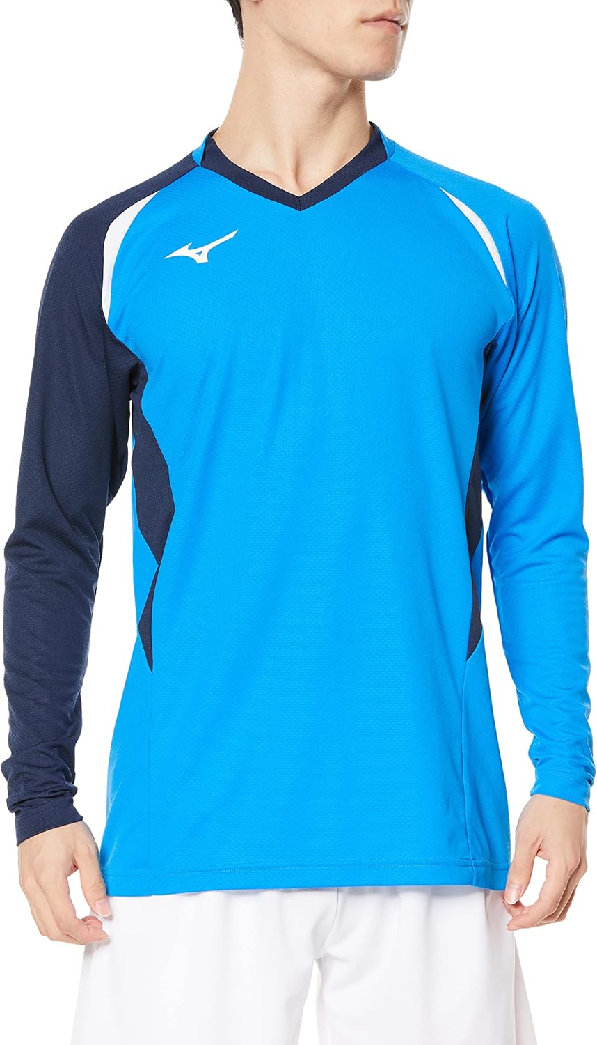 

Волейбольная футболка Mizuno V2MA2122, игровая футболка, с длинным рукавом, влагоотводящая, быстросохнущая, доступна в детском варианте, белый/темно-синий