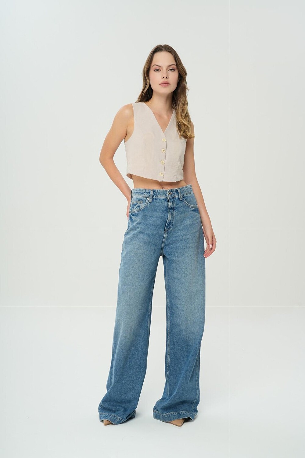 

Средние синие брюки Palazzo Jean с высокой талией на молнии C 4809-005 CROSS JEANS, Синий, Средние синие брюки Palazzo Jean с высокой талией на молнии C 4809-005 CROSS JEANS