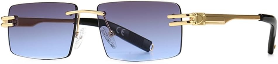 

Ретро прямоугольные солнцезащитные очки без оправы, мужские металлические, женские солнцезащитные очки, мужские без оправы, защита от ультрафиолета UV400 LANGSER, Grey Blue Lens