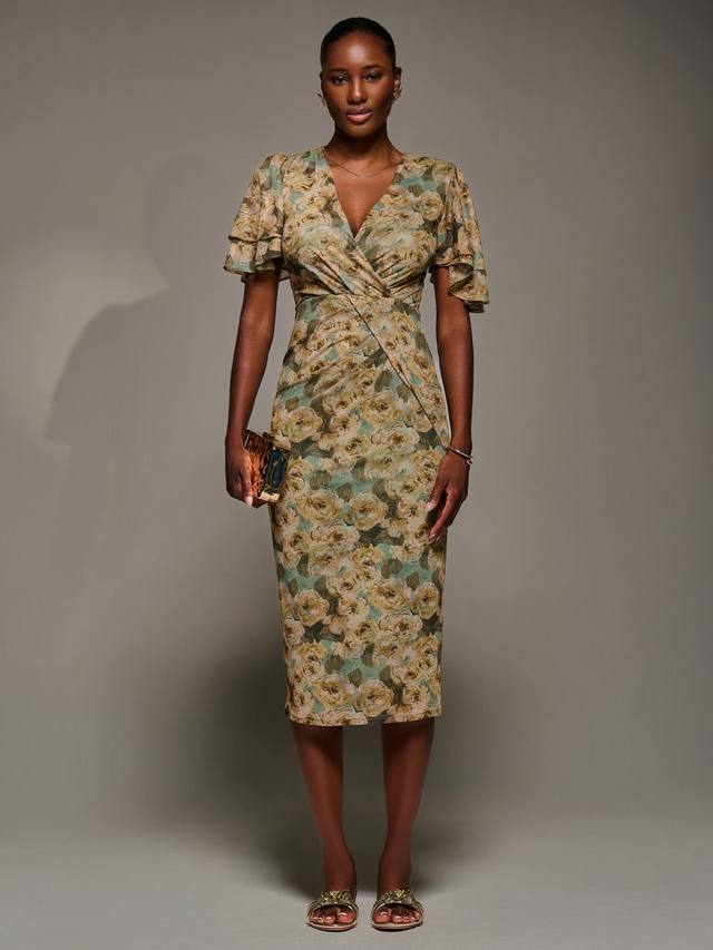 

Платье-футляр с рукавами флорал и ангельским кроем Jolie Moi, Green/Multi