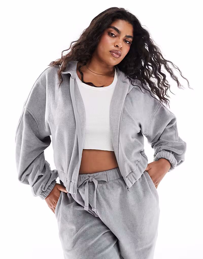 

Толстовка с капюшоном из флиса ASOS DESIGN Curve, цвет светло-серый, в стиле mix & match ASOS Curve