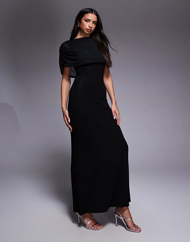 

Платье макси с сетчатой ​​накидкой ASOS DESIGN черного цвета