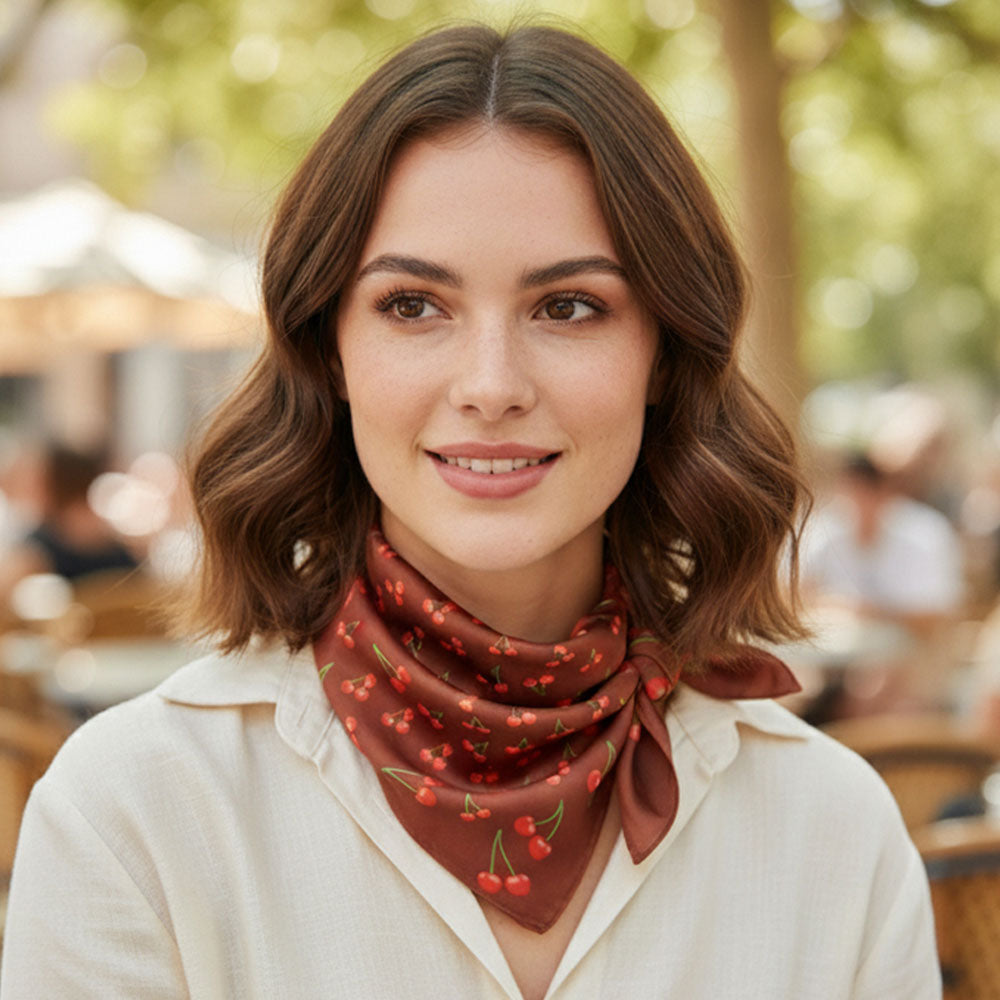 

Квадратный шелковистый атласный шарф-бандана с принтом вишневого цвета Truedames, коричневый