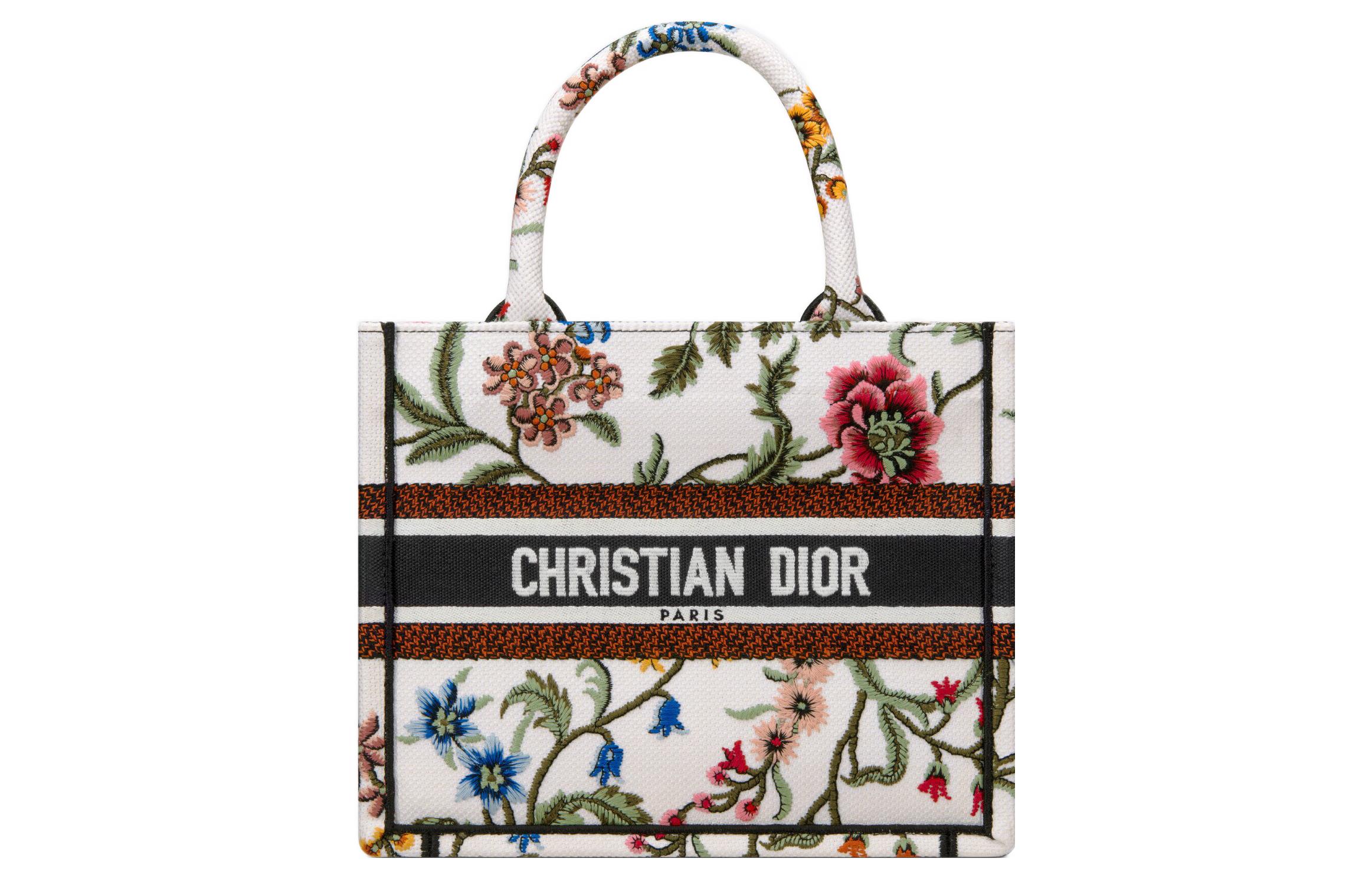 

DIOR Вышитая сумка шоппер дамская маленькая белая разноцветная