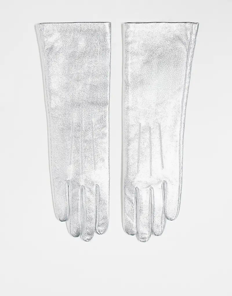 

Перчатки Gibson из кожи серебристого цвета Topshop