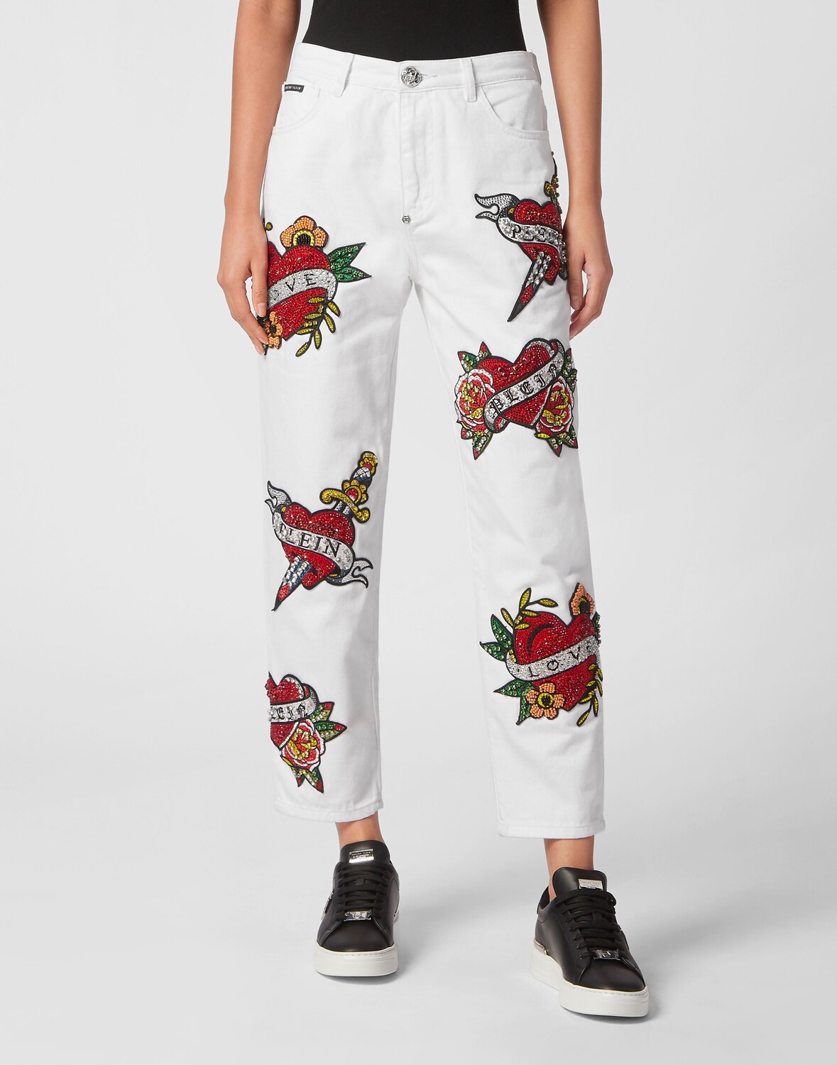 

ДЖИНСОВЫЕ БРЮКИ MOM FIT LOVE CRYSTALS Philipp Plein, цвет Summer Snow