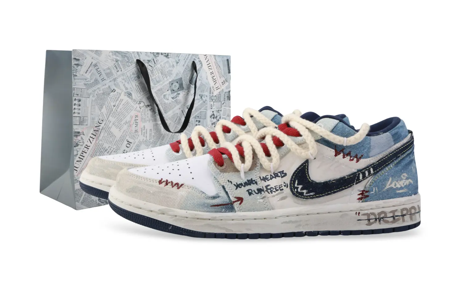 

Jordan Баскетбольные кроссовки Air 1 Western Denim, износостойкие, винтажные, низкие, мужские, цвет белый, синий