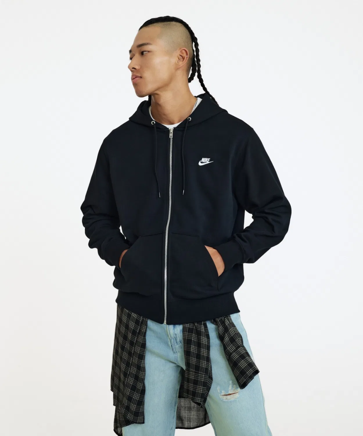 Толстовка Nike Club Full-Zip French Terry Hoodie, чёрная — фото 2
