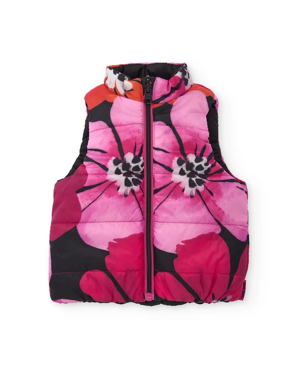 

Детский двусторонний жилет с фуксиевыми цветами и однотонным черным Tuc tuc
