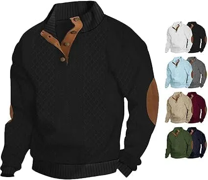 

Мужской свитер с кабельной вязкой и кожаными налокотниками