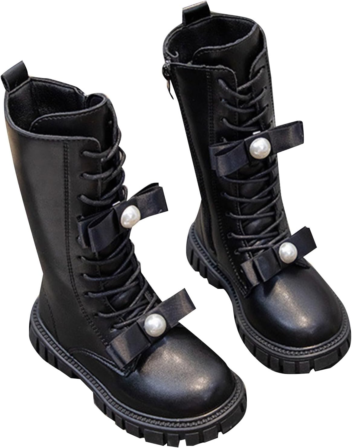 

Девочкам: сапоги для верховой езды с шнуровкой, сапоги до середины голени, боевые ботинки, модные водонепроницаемые из искусственной кожи с боковой молнией, панк-гот стиль, для детей 4-12 лет Generic, A17 Black