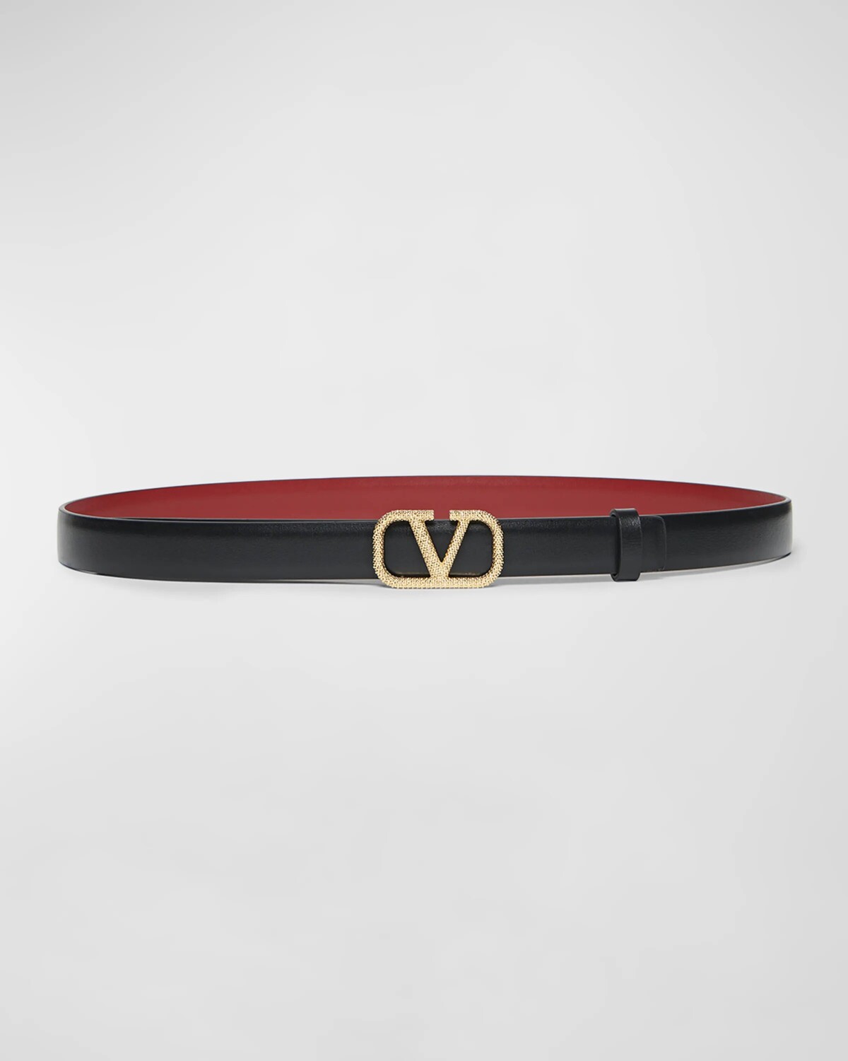 

Двусторонний кожаный узкий ремень с логотипом V-Logo Valentino, цвет Nero Rosso V