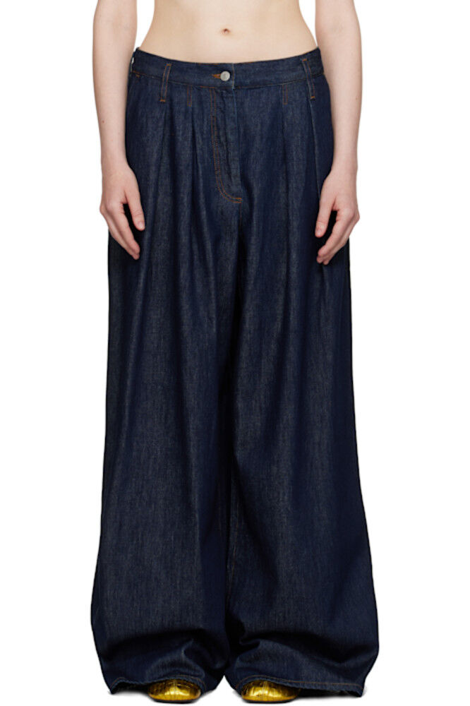 

Широкие плиссированные джинсы цвета индиго Dries Van Noten