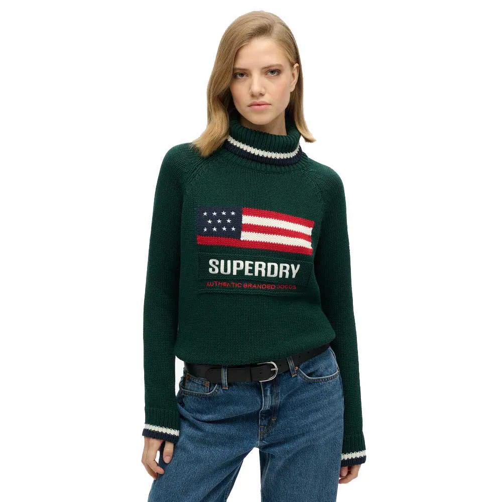 

Свитер Superdry Americana high neck, зеленый