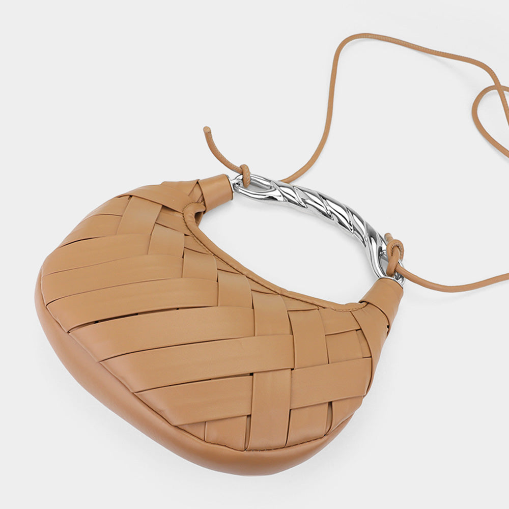 

Искусственная кожаная сумочка-пельмень с плетеной металлической верхней ручкой и возможностью ношения через плечо FASHNZFAB, хаки