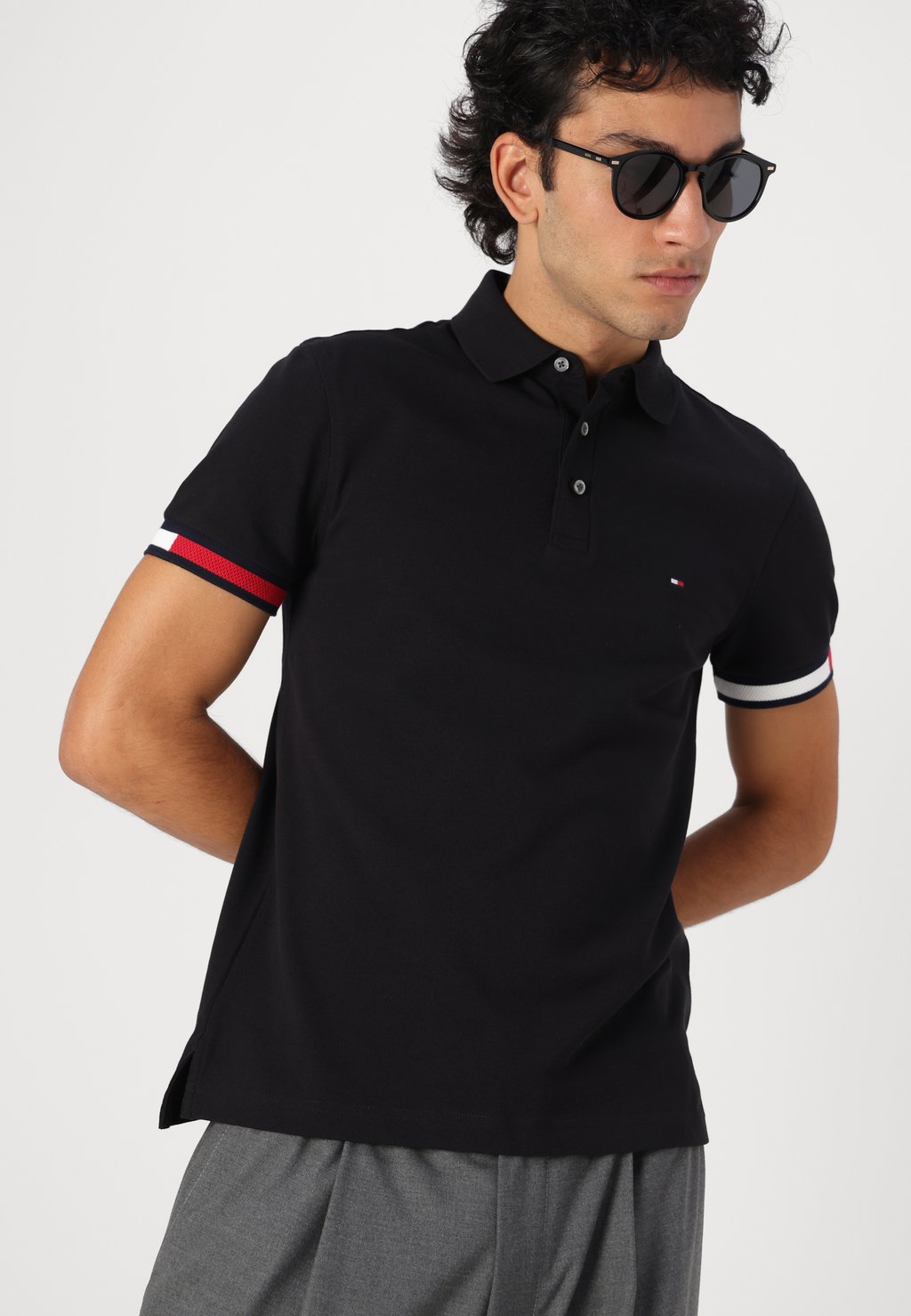 

Рубашка поло FLAG CUFF SLIM Tommy Hilfiger, черный