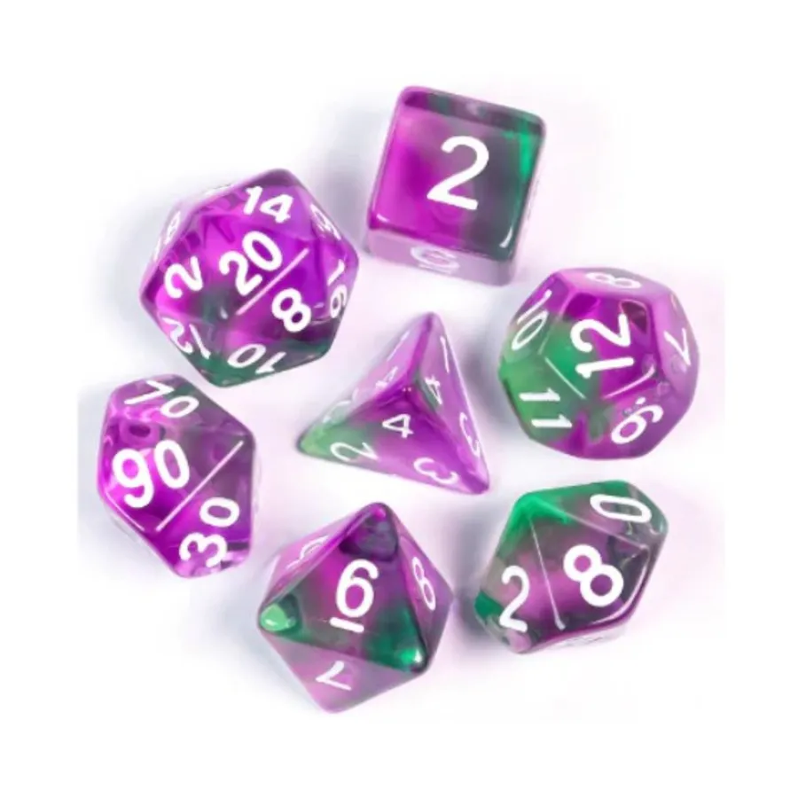 

Набор Poly — Виноград на лозе с белым (7), Dice Sets - Resin/Acrylic - Blue, Green, & Purple (Foam Brain Games)