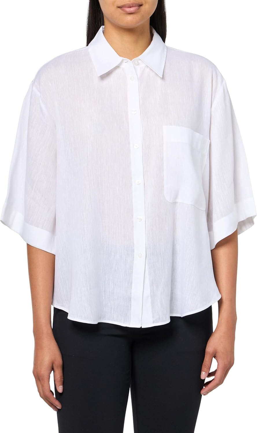 

HUGO Женская короткая рукав рубашка на пуговицах из льняной смеси, White Powder