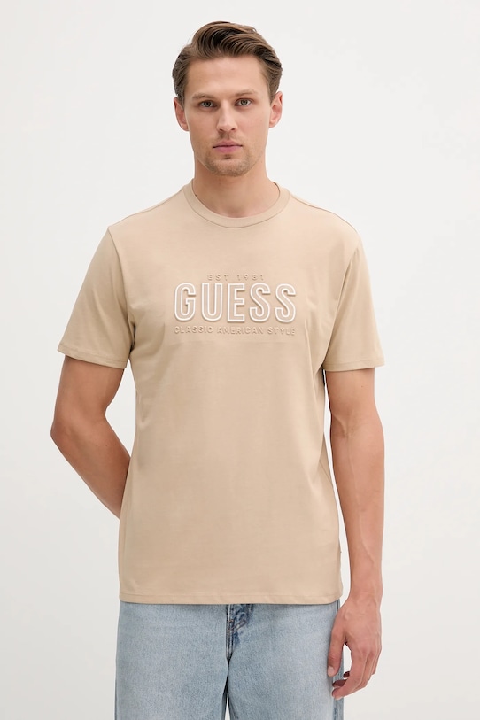 

Хлопковая футболка Guess, бежевый