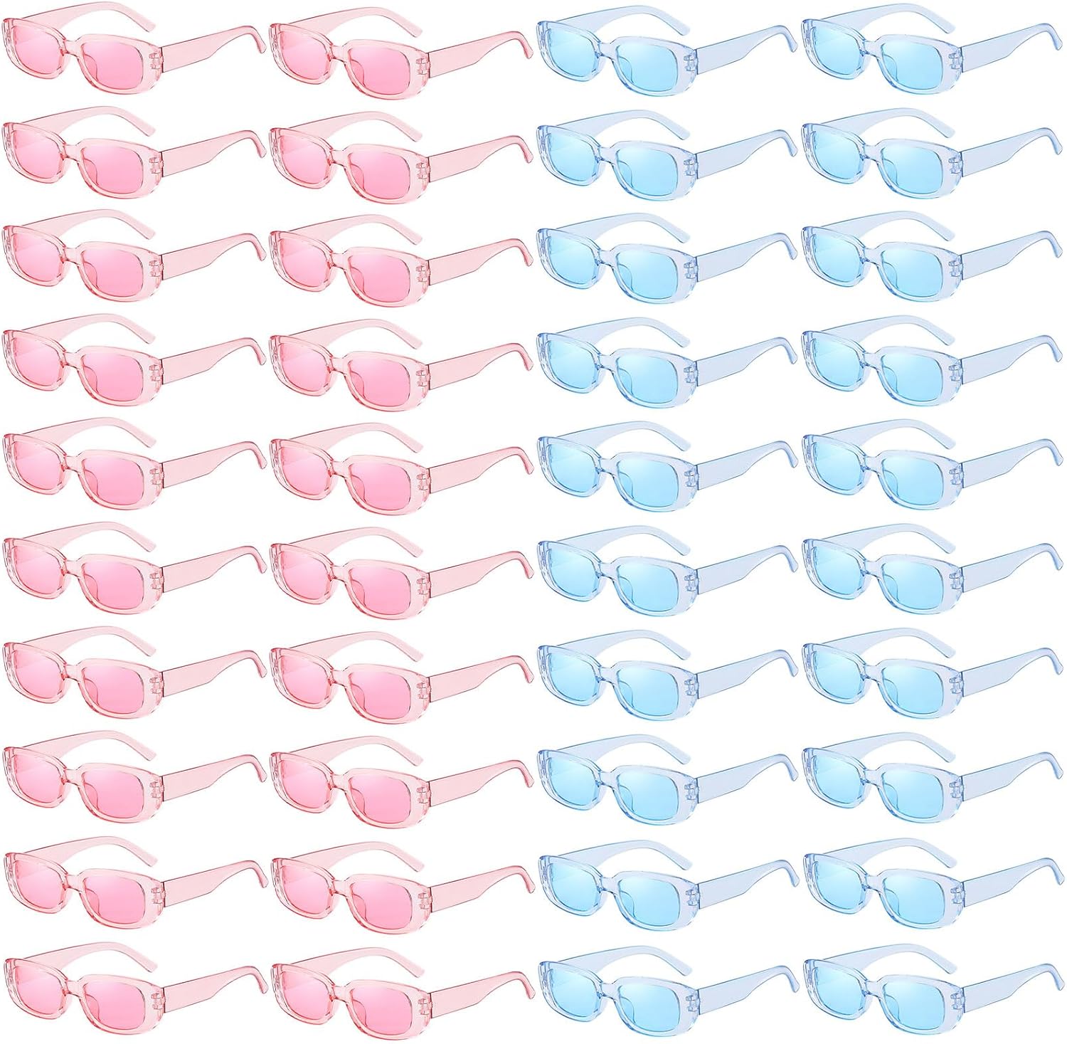 

40 пар разноцветных/черных прямоугольных солнцезащитных очков оптом для взрослых и унисекс, забавные ретро-очки в стиле 90-х и Y2K, маленькие прямоугольные очки для вечеринок Geopty, Pink + Blue