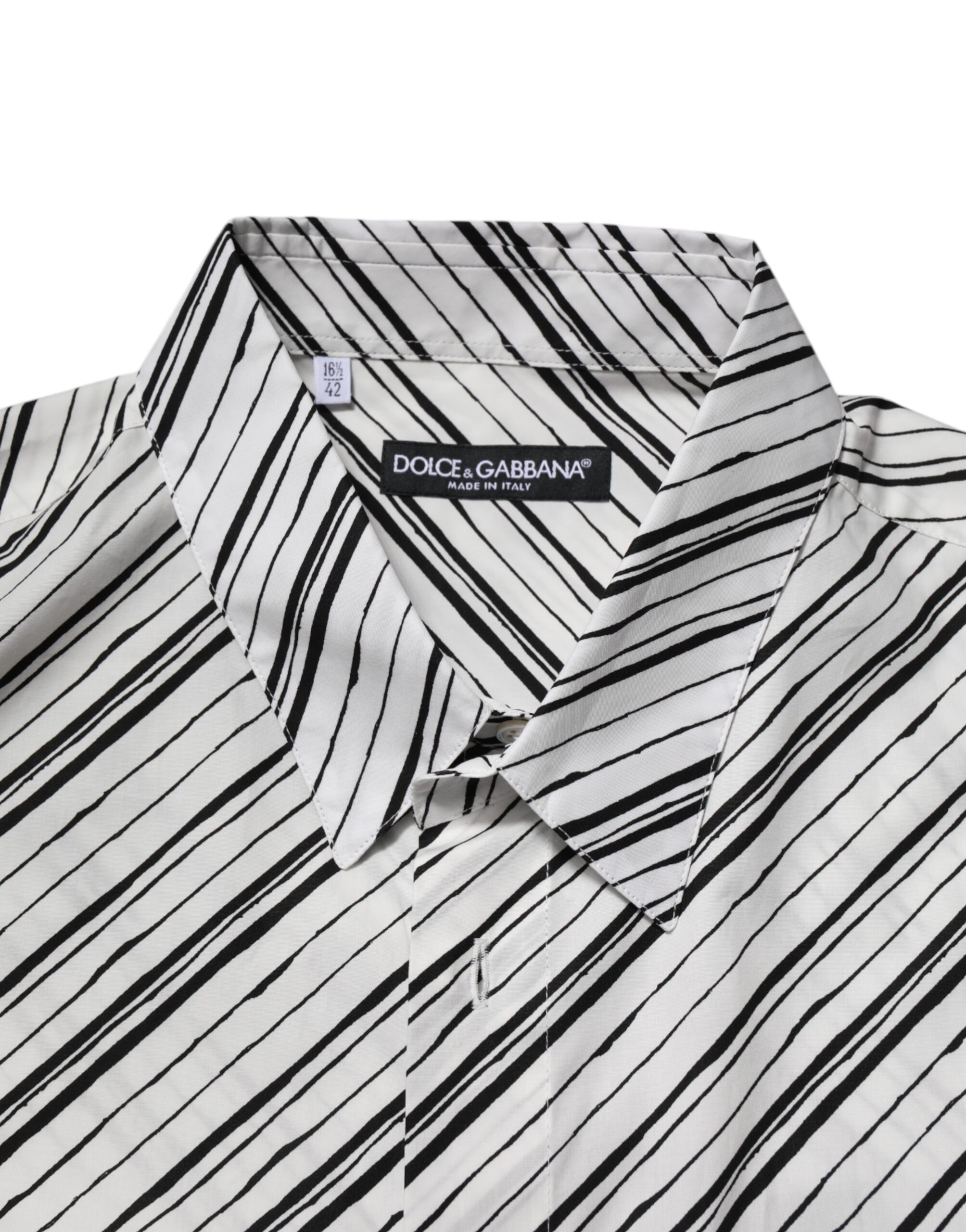 Белая полосатая мужская рубашка с длинными рукавами Dolce & Gabbana, Black/White — фото 4