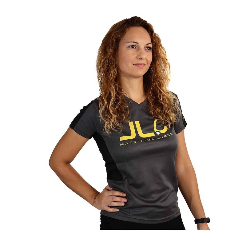 

Женская футболка из полиэстера JLC для технической рыбалки, серо-черная с коротким рукавом