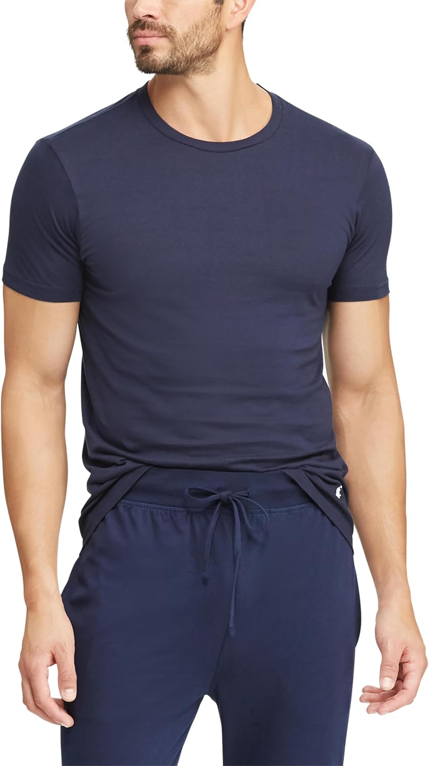 POLO RALPH LAUREN Мужская классическая майка с влагоотводящим эффектом, 3 штуки, экипаж, Andover Heather/Navy, Blue/White, Navy/White - 3 Pack — фото 4