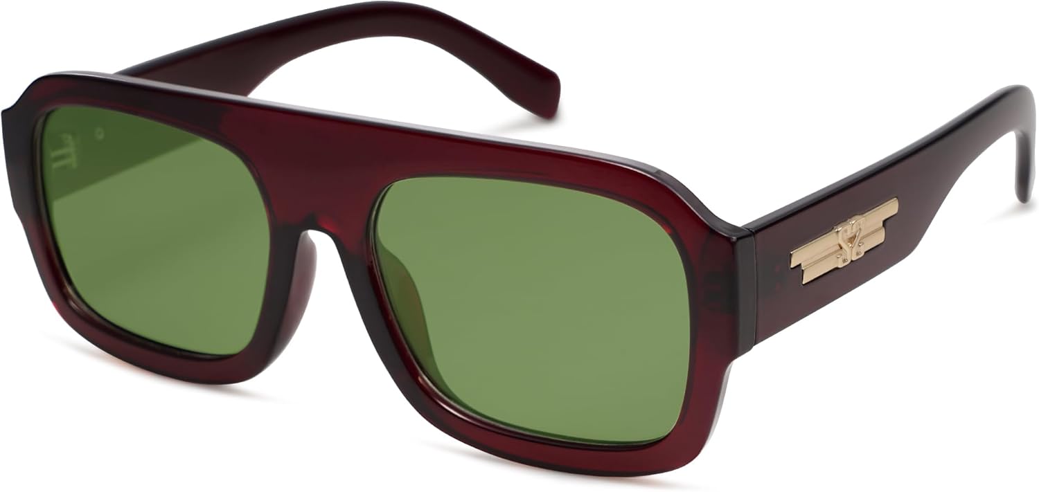 

SOJOS Модные квадратные солнцезащитные очки-авиаторы для женщин и мужчин, поляризованные, с плоской верхней частью, дизайнерские, с защитой от УФ-излучения UV400, модель SJ2281, Burgundy