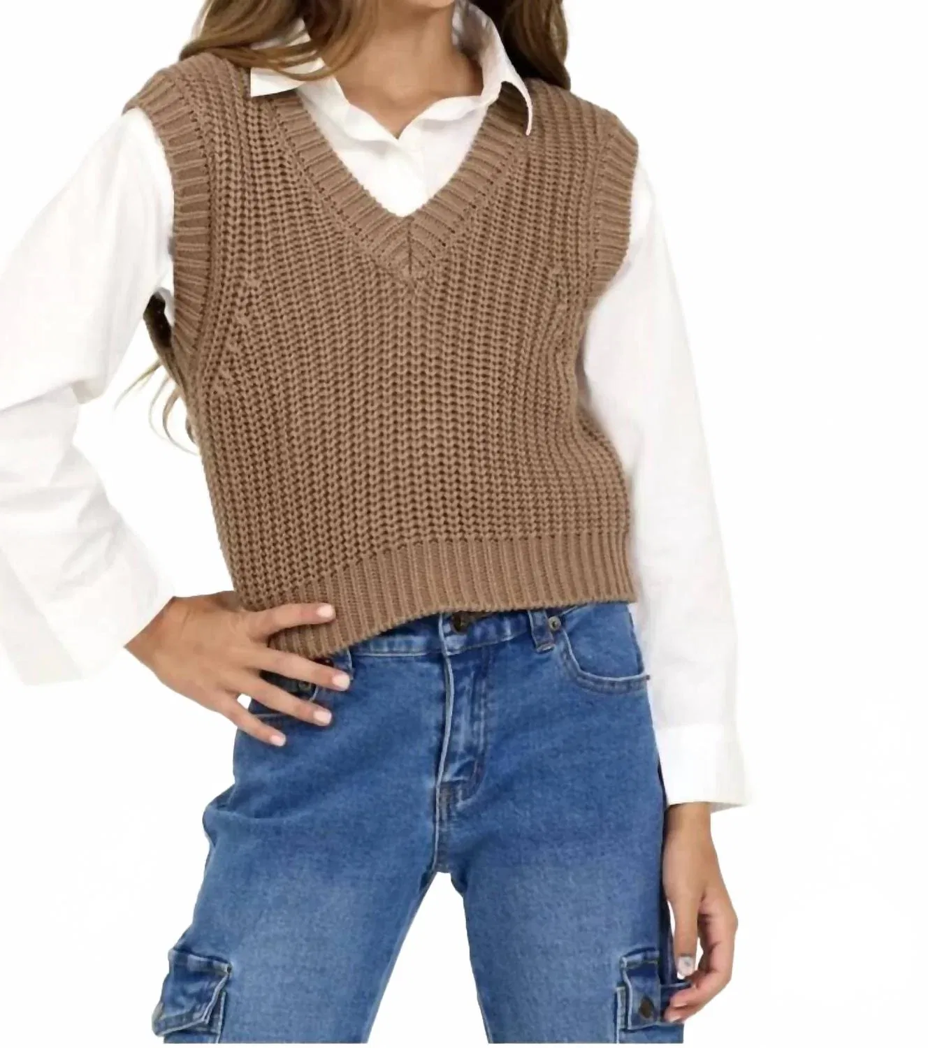 Vintage Havana 2 Fer Vest Shirt In Toffee