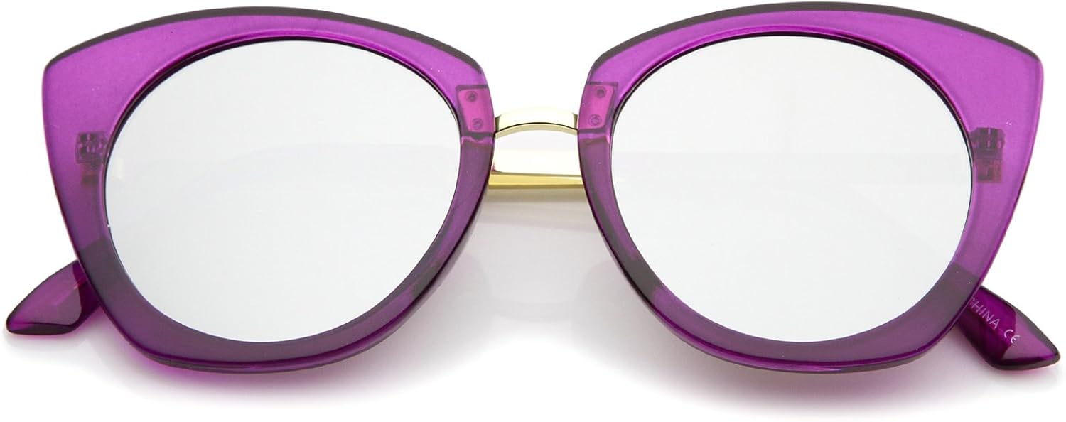 

Женские солнцезащитные очки zeroUV в кристальной оправе с цветными зеркальными плоскими линзами, круглые, в форме «кошачий глаз», диаметр линз 52 мм, Purple-gold / Silver Mirror
