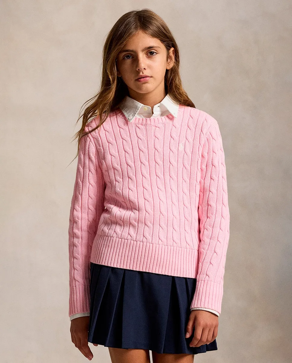 

Детский джемпер из хлопка с узором косы Polo Ralph Lauren, розовый