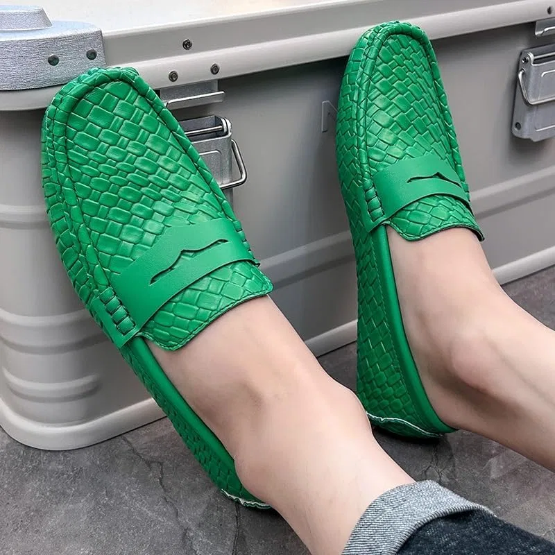 Лоферы мужские с квадратным носком, Vegan Leather, Stone Pattern, зеленые SayfuR — фото 4