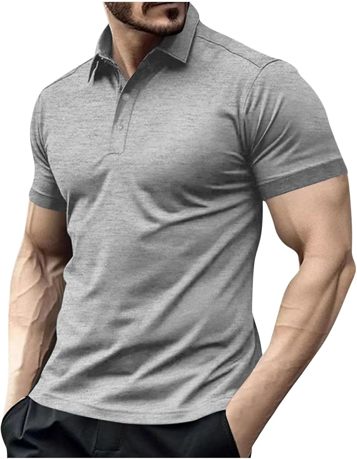 

Мужская поло с коротким рукавом и воротником на пуговицах, классический slim fit