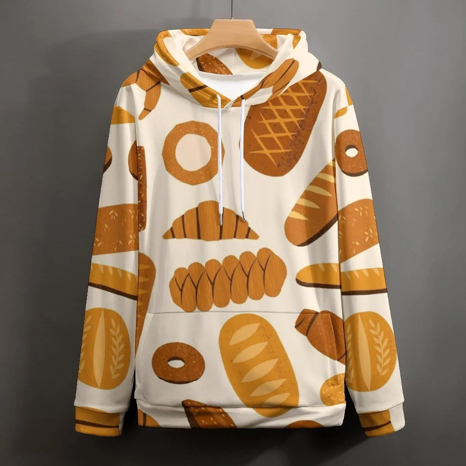 Толстовка с принтом Bread Pattern, с капюшоном и карманом — фото 4