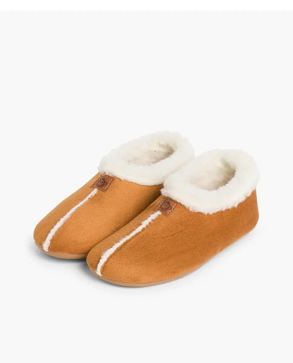 Закрытые детские домашние тапочки с подкладкой из овчины Pisamonas, Camel — фото 4
