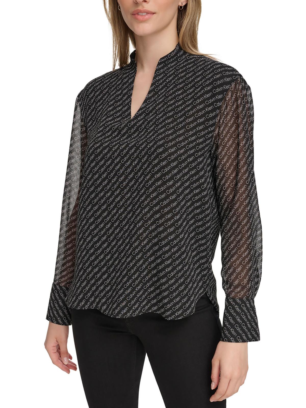 

Женская блузка с логотипом и разрезом на шее Calvin Klein, цвет black/soft white combo