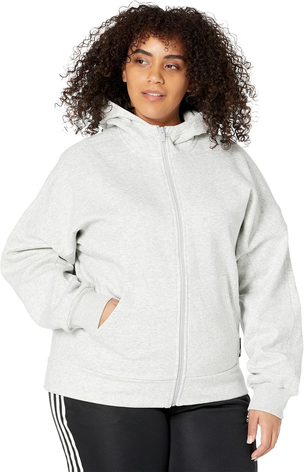 

adidas Женская студийная худи на молнии из флиса, Light Grey Heather