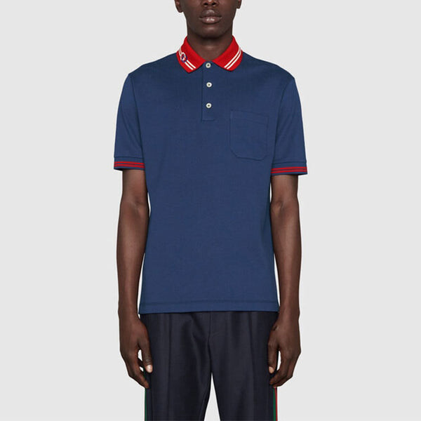 Рубашка поло ss22 cotton piquet polo shirt with interlocking g 'dark ink red' Gucci, черный — фото 3